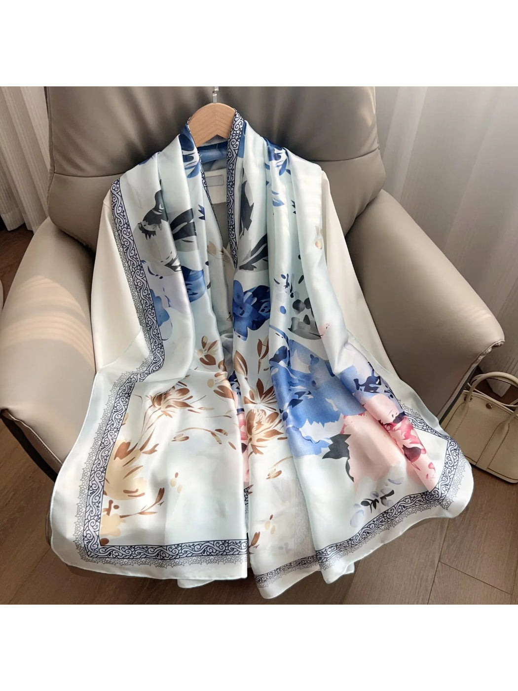 Scarvii Pink Floral Long Scarf Wrap