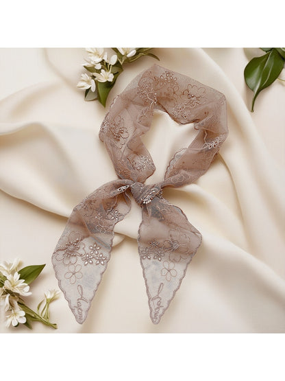 Scarvii - Elegant Floral Lace Long Narrow Scarf