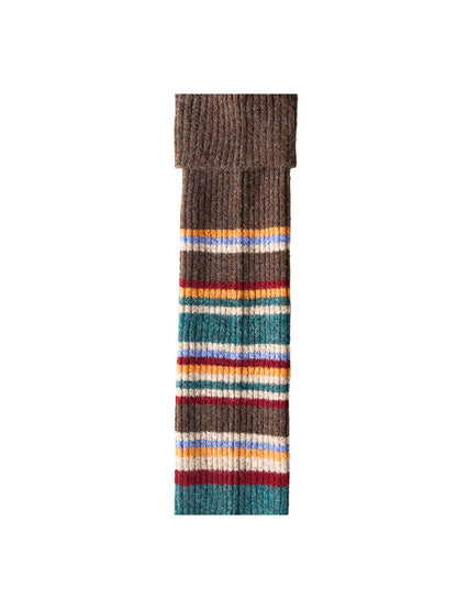 Cozyra - Striped Folded-Cuff Knit Leg Warmers