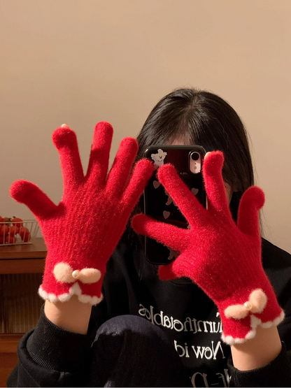 Gloving - Bow Detail Scalloped Cuff Gloves