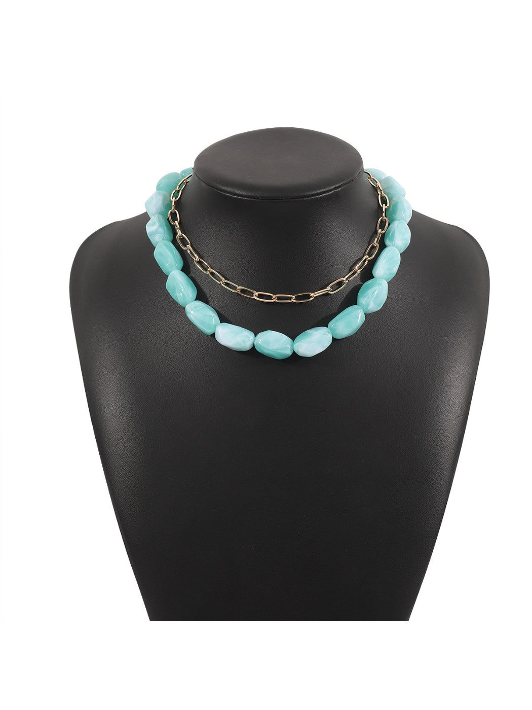 Neckit beaded chain necklace styled with layered jewelry on model