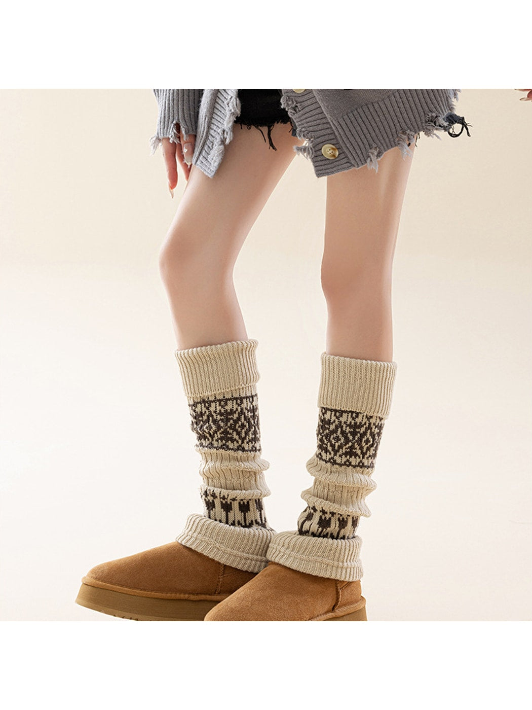 Cozyra - Vintage Geometric Knit Leg Warmers