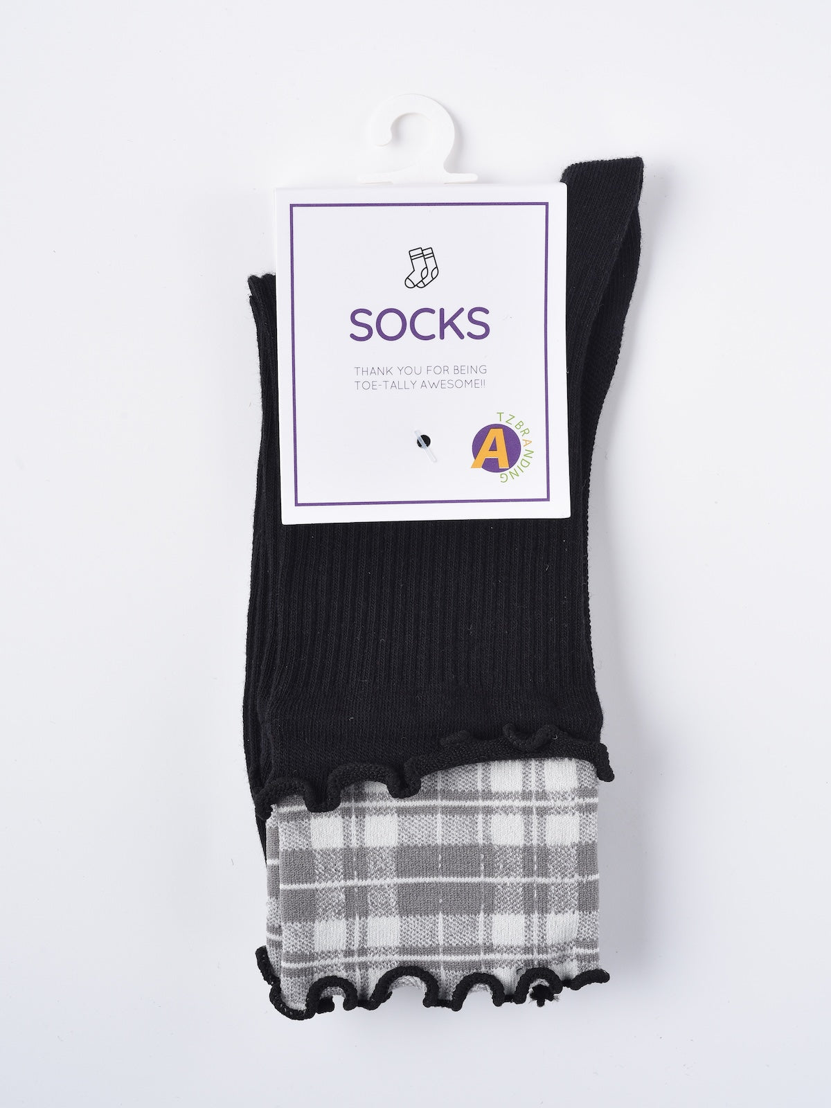 Rufia - Ruffled Edge Plaid Mid-Calf Winter Socks