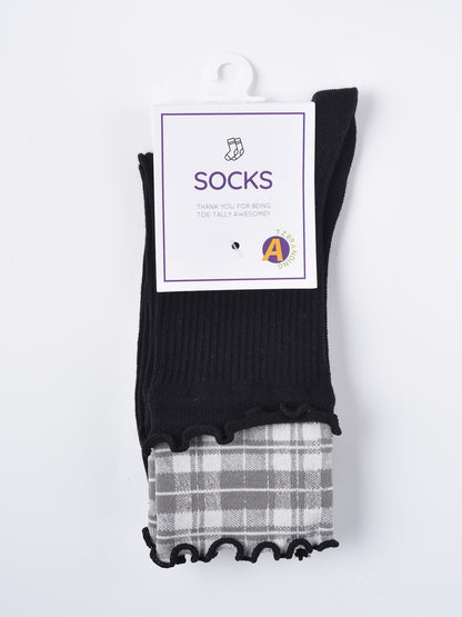 Rufia - Ruffled Edge Plaid Mid-Calf Winter Socks