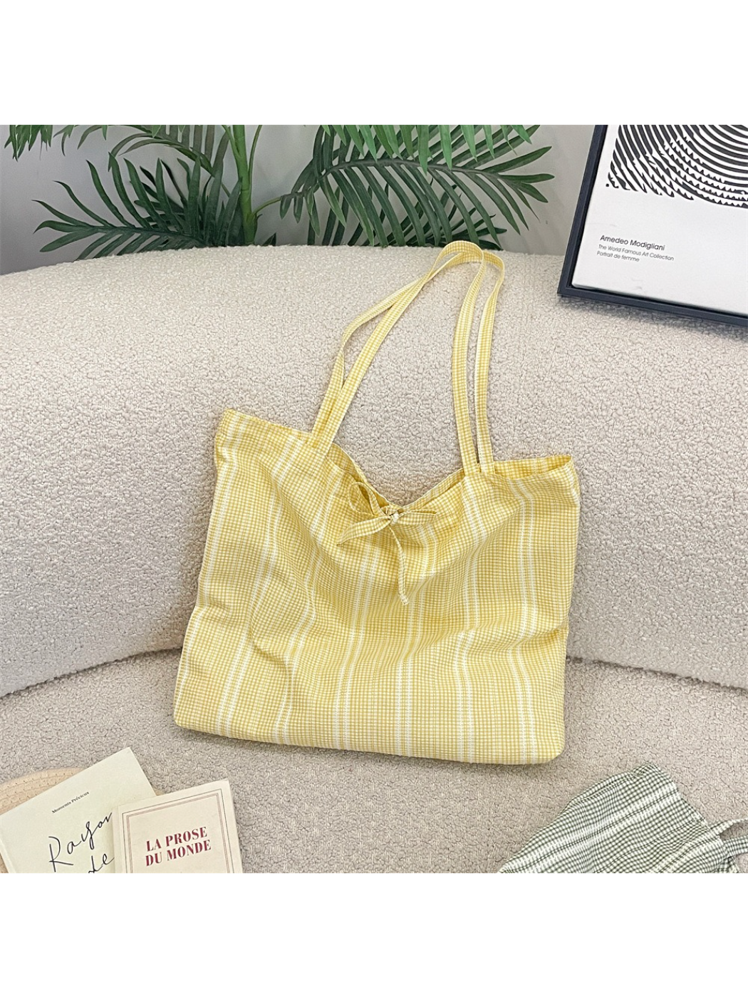 Cosbai - Gingham Check Shoulder Tote