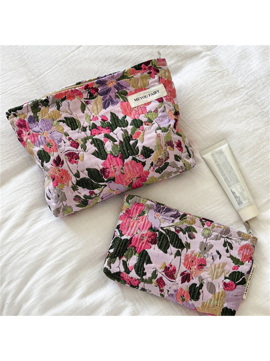 Cosbai - Floral Jacquard Zipper Cosmetic Bag