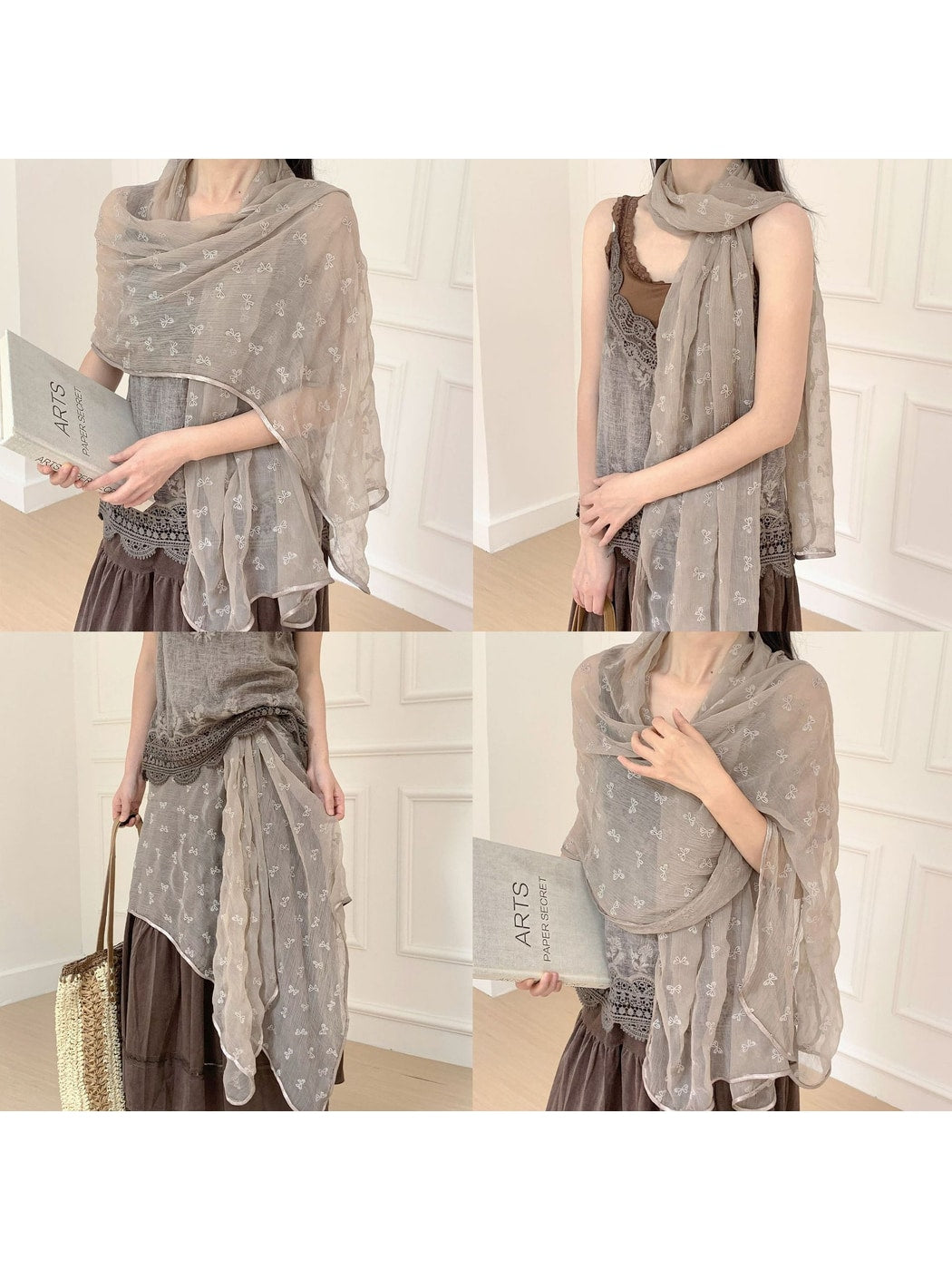 Scarvii - Bow Textured Long Wrap Fashion Scarf