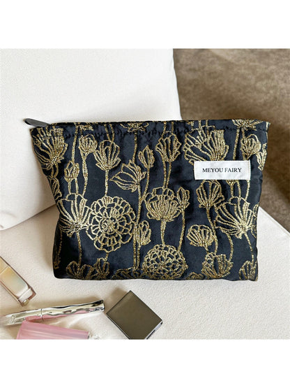 Cosbai - Antique Style Floral Zip Pouch Bag