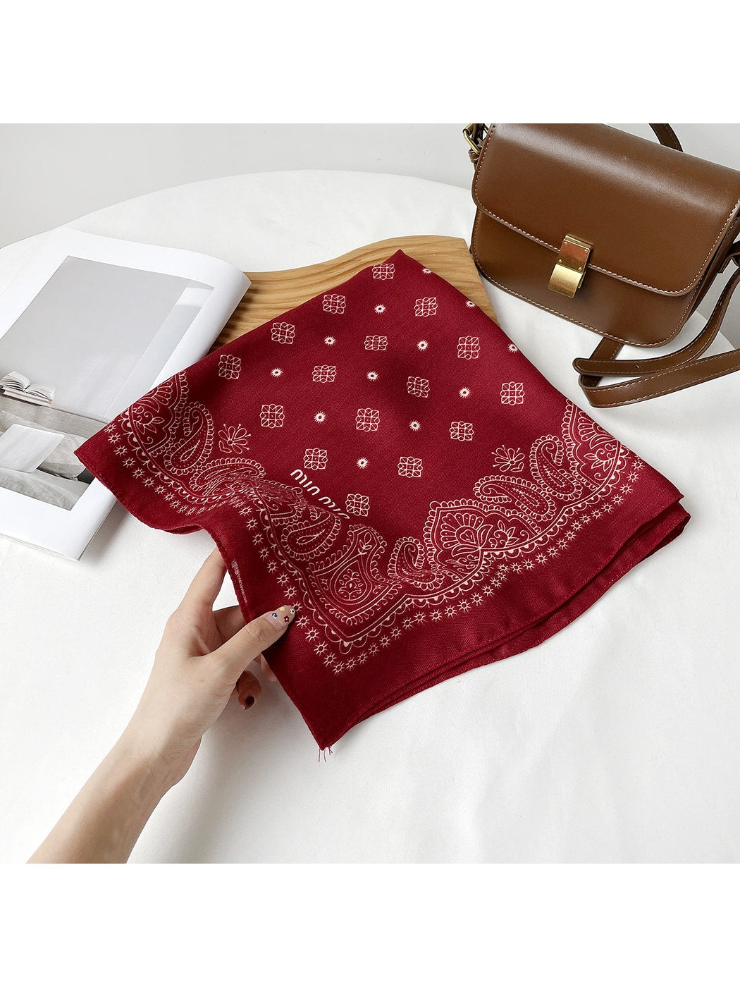 Scarvii - Paisley Border Print Square Scarf
