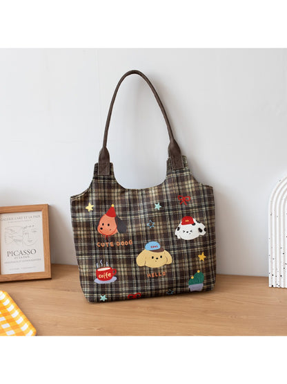 Cosbai - Plaid Puppy Friends Everyday Tote Bag