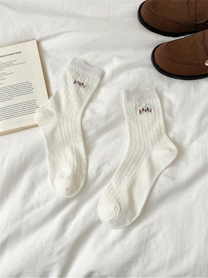 Rufia - Scalloped Cuff Ribbed Crew Socks