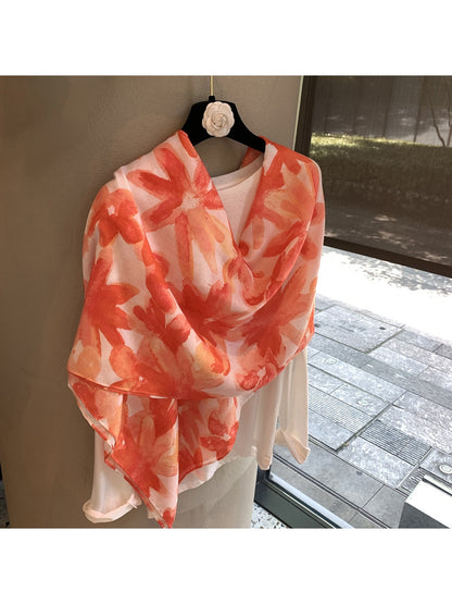 Scarvii - Floral Print Rectangular Fashion Scarf