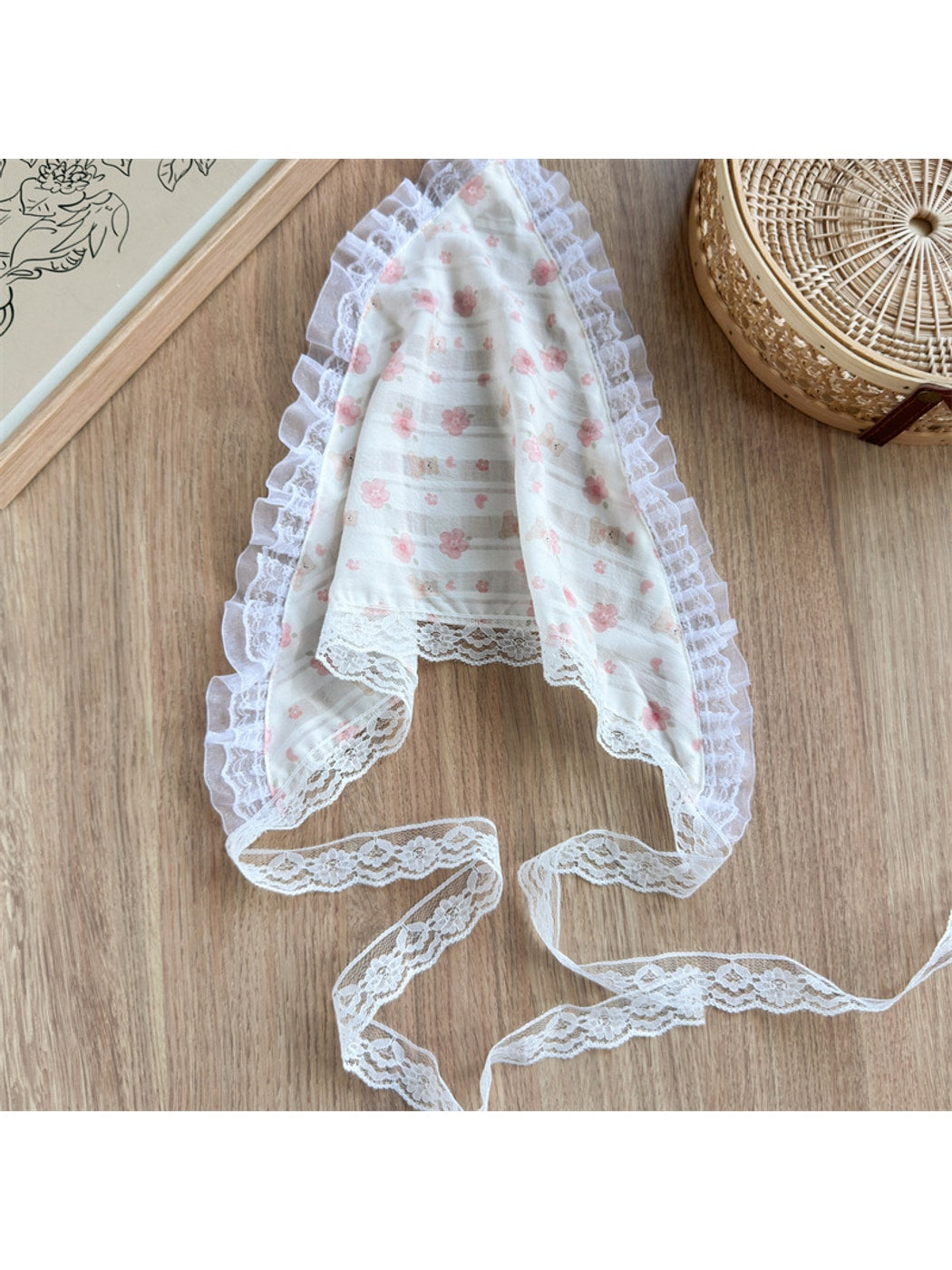 Scarvii - Sweet Print Lace Trim Women's Head Scarf