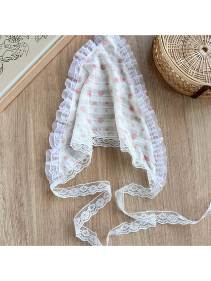 Scarvii - Sweet Print Lace Trim Women's Head Scarf