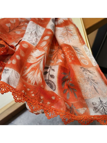 Scarvii - Summer Orange Floral Lace Wrap Scarf