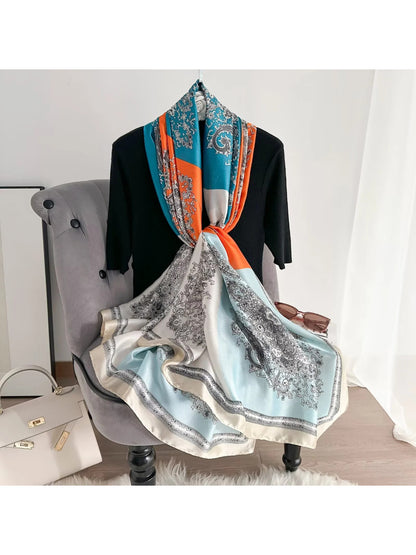 Scarvii - Ornate Paisley Colorblock Print Scarf