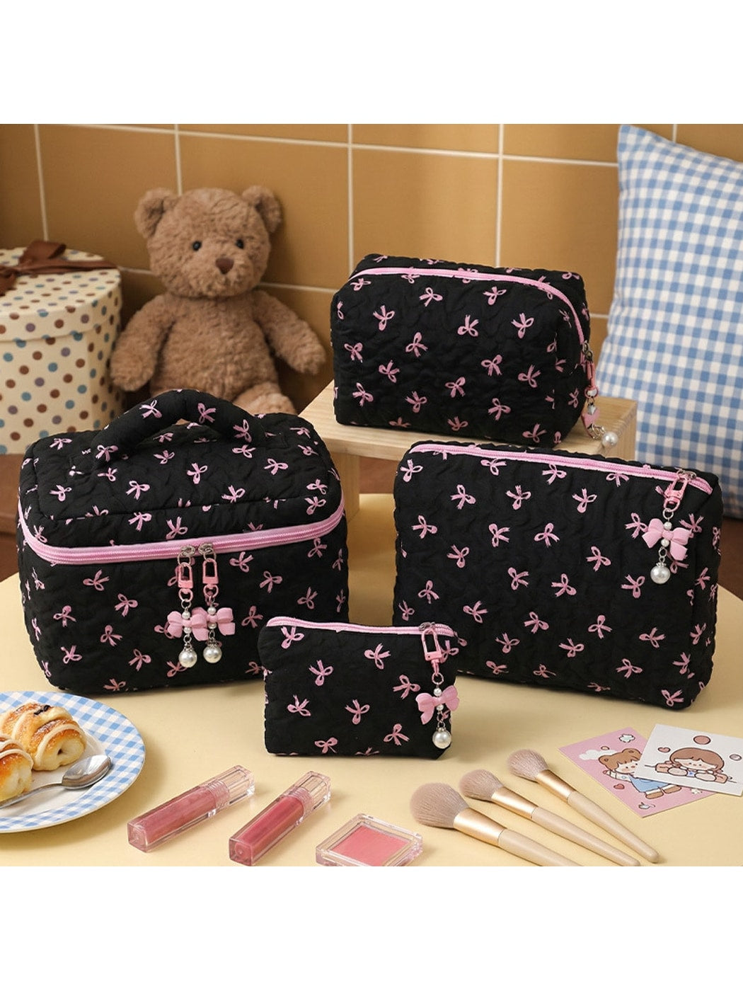 Cosbai - Bow Detail Bucket and Pouch Storage Bag