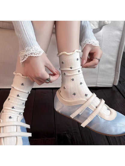 Rufia - Floral Print Ruffle Cuff Socks