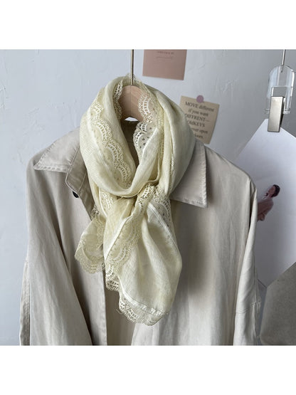 Scarvii - Vintage Lace Trim Minimalist Long Scarf
