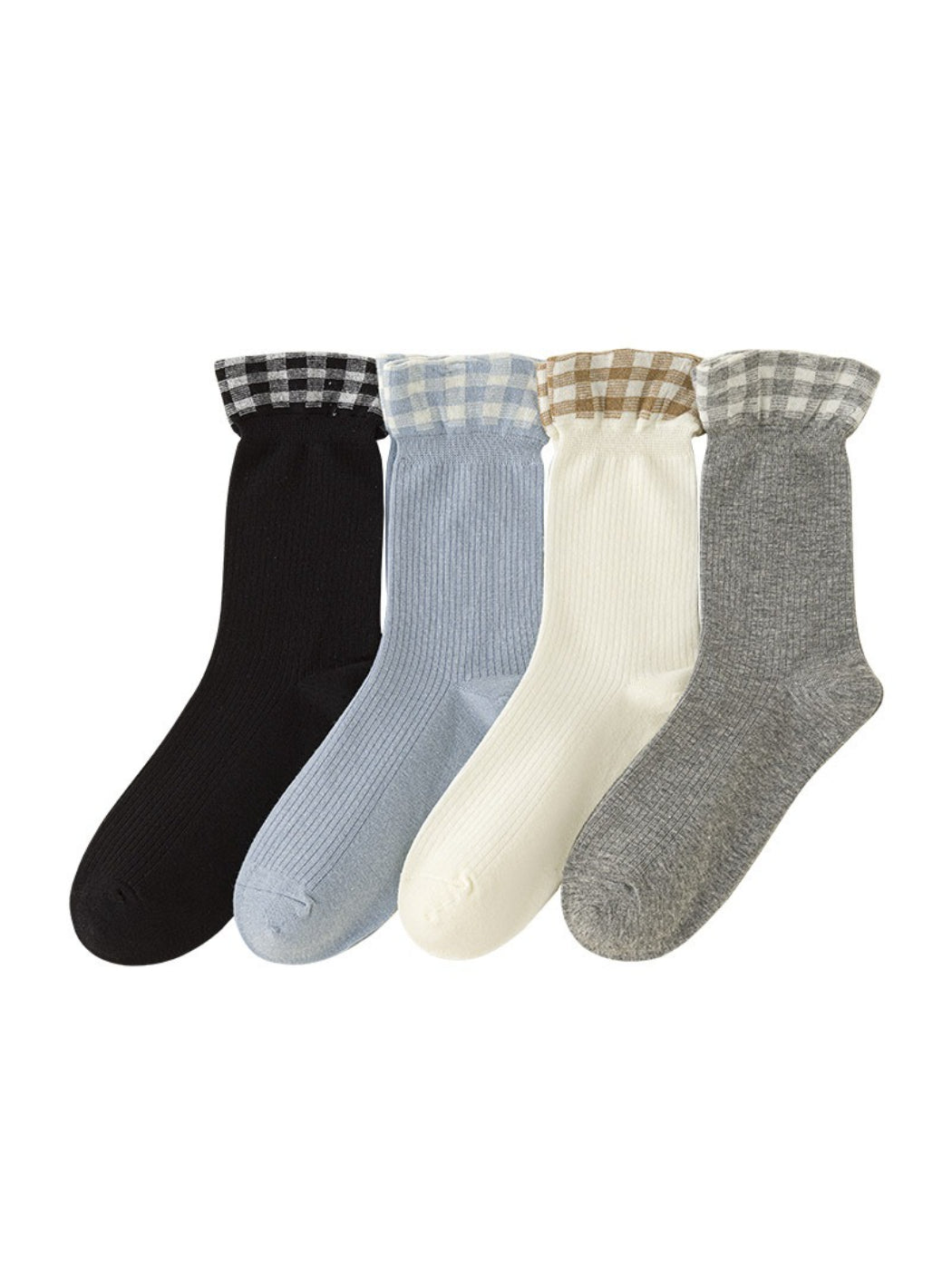 Rufia - Soft Ribbed Check Cuff Socks