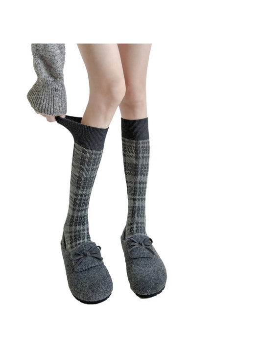 Rufia - Knitted Plaid Mid-Calf Socks for Women