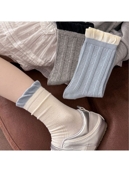 Rufia - Textured Ruffle Cuff Crew Socks product image 2