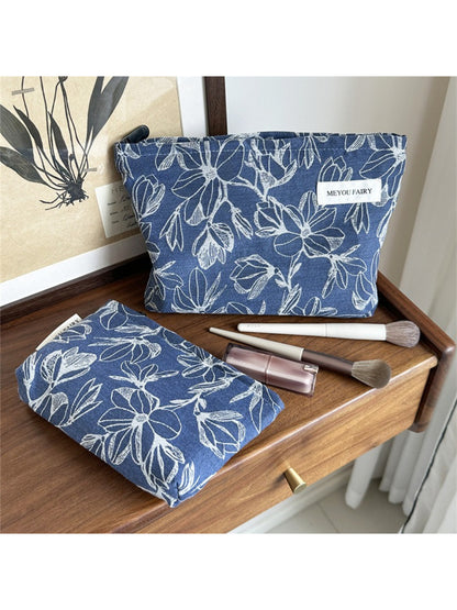 Cosbai modern floral cosmetic bag, pink and white flower pattern