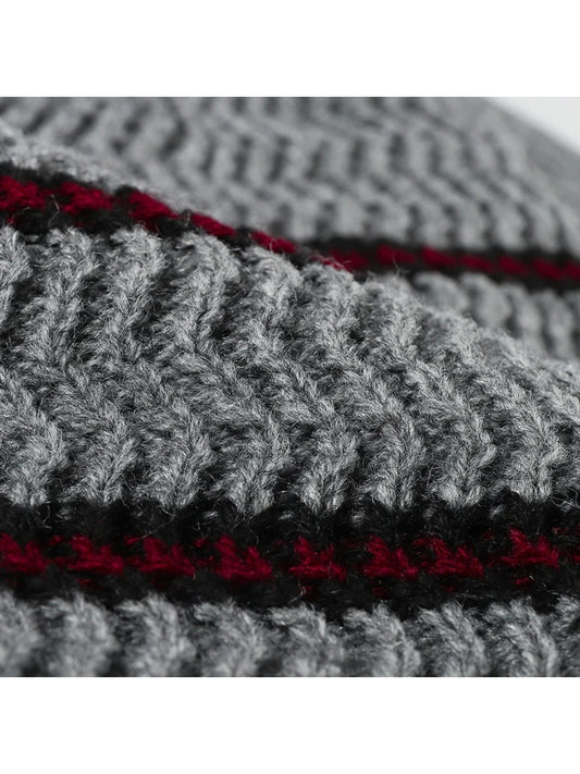 Haila - Contrast Stripe Fleece-Lined Knit Beanie