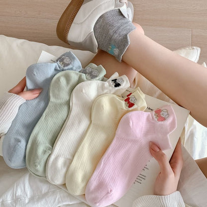 Rufia - Embroidered Bow Bear Low-Cut Socks