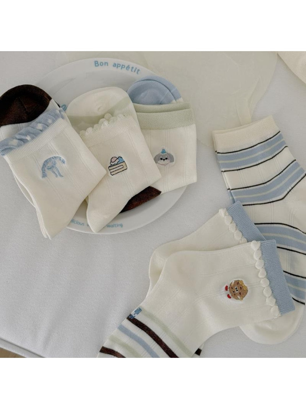 Rufia - Playful Embroidered Ruffle Crew Socks