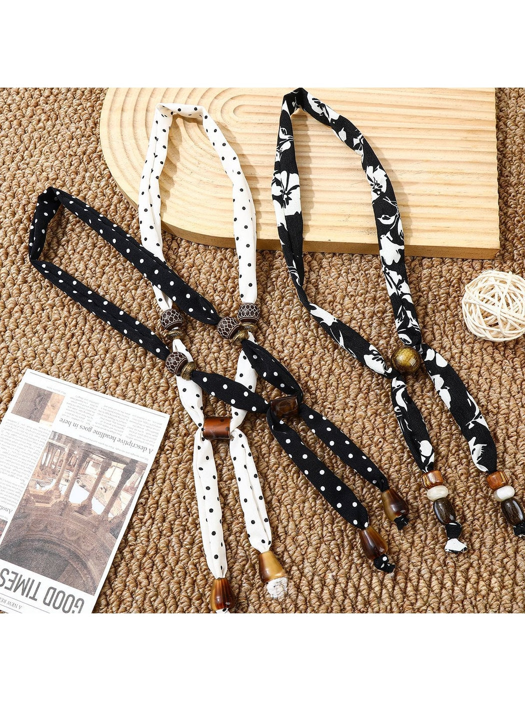 Scarvii - Printed Slim Pendant Narrow Scarf