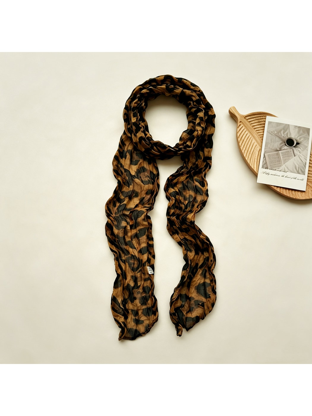 Scarvii - Vintage Leopard Print Pleated Fashion Scarf