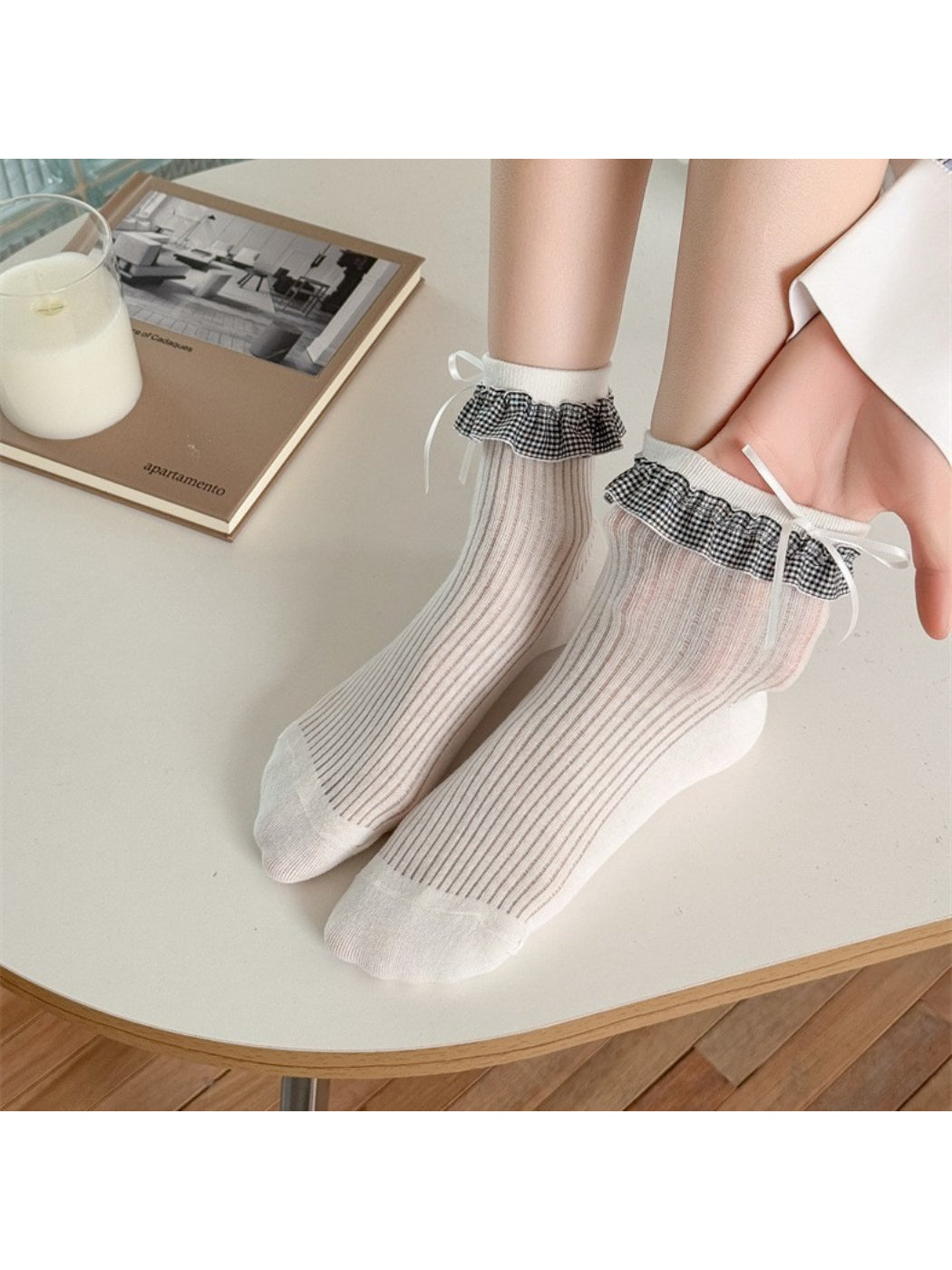 Rufia - Sweet Gingham Ruffle Crew Socks