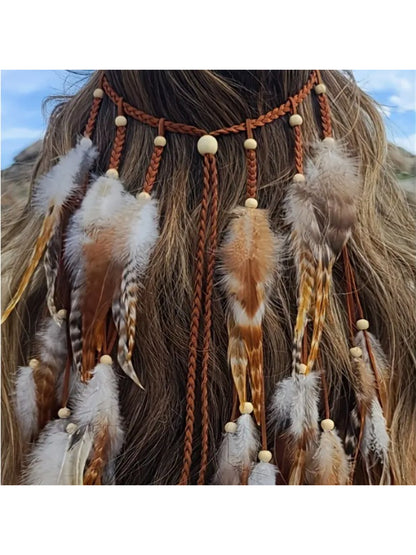 Hairish - Long Boho Feather Hair Garland