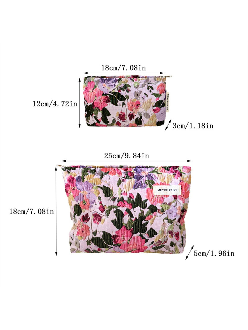 Cosbai - Floral Jacquard Zipper Cosmetic Bag