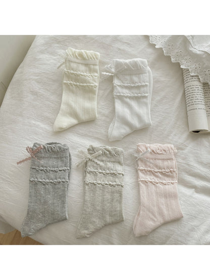 Rufia - Raised Bubble Stripe Bow Crew Socks