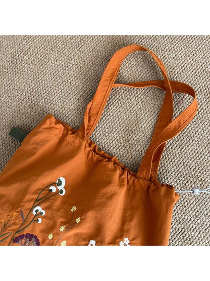 Cosbai - Floral Embroidery Drawstring Tote Bag