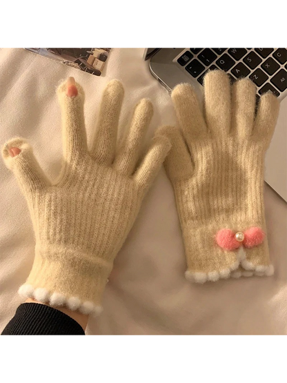 Gloving - Bow Detail Scalloped Cuff Gloves