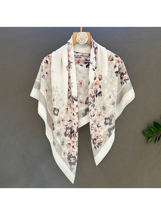 Scarvii - Blush Pink Floral Print Square Scarf