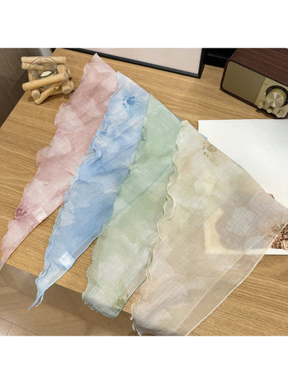 Scarvii - Floral Print Ruffle Edge Triangle Bandana