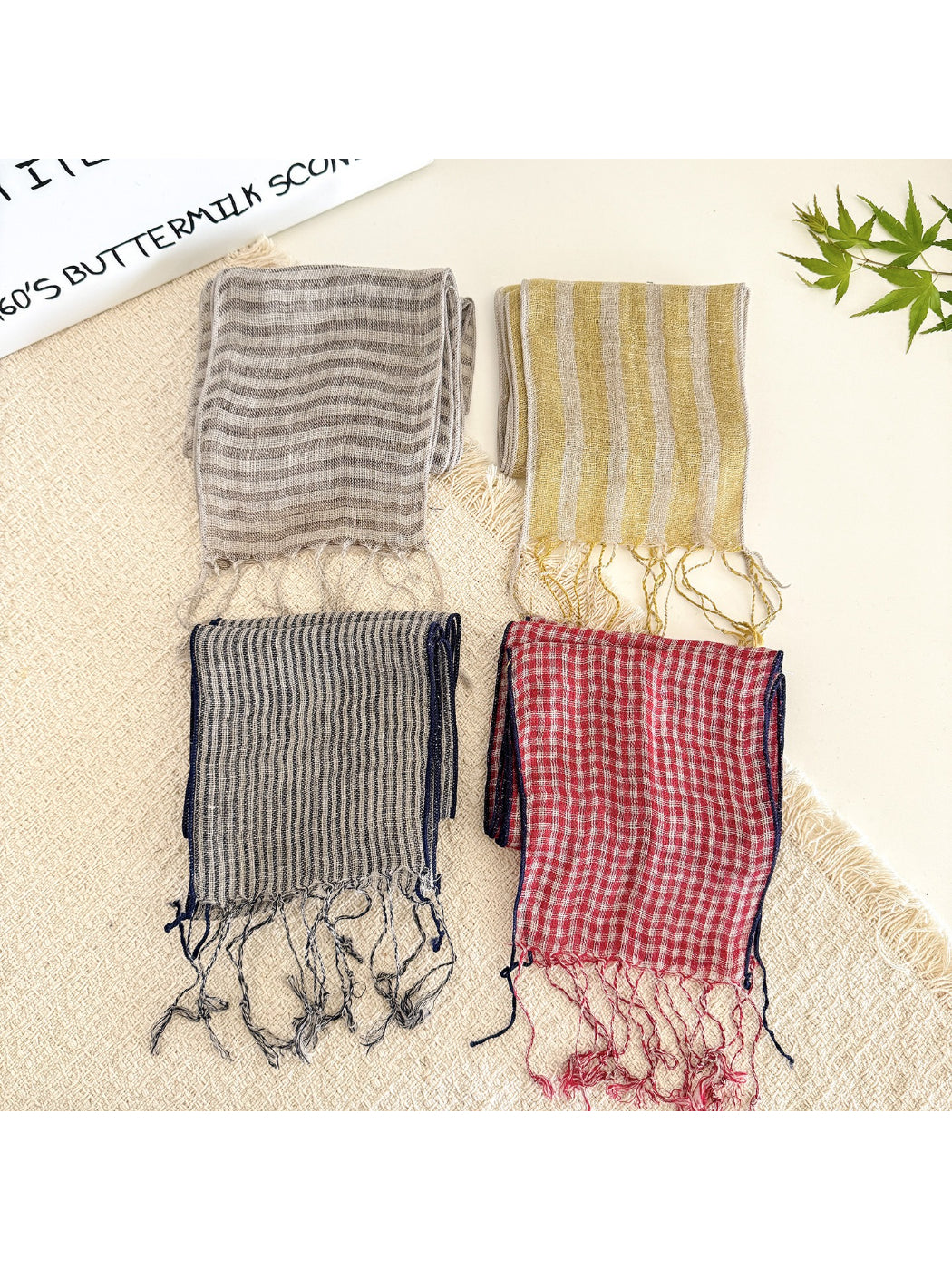 Scarvii Classic Stripe Trim Skinny Scarf folded showing striped trim detail