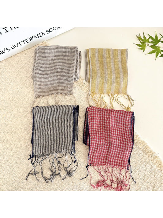 Scarvii Classic Stripe Trim Skinny Scarf folded showing striped trim detail