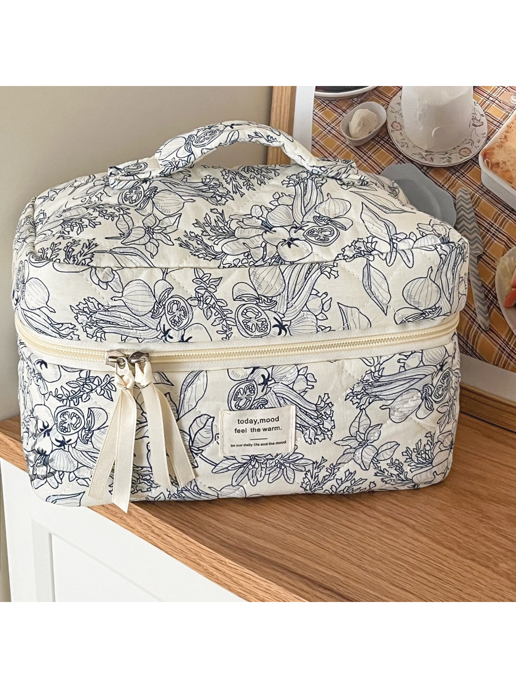 Cosbai botanical print travel cosmetic bag on white background