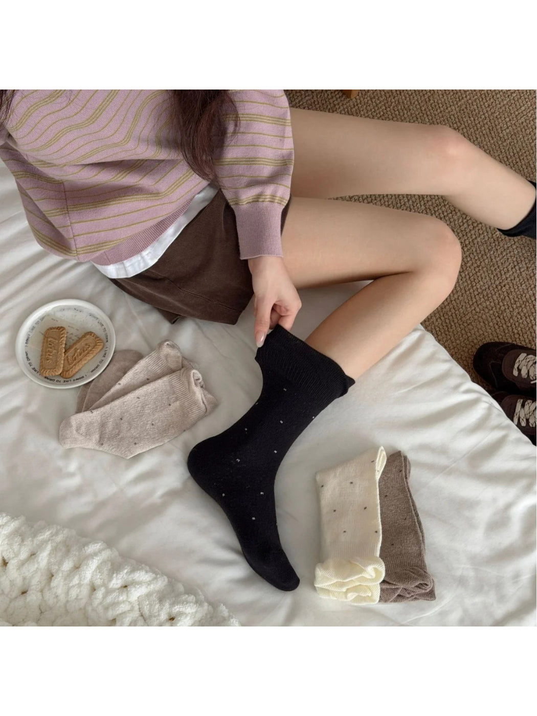 Rufia - Tiny Square Dot Fine-Knit Crew Socks