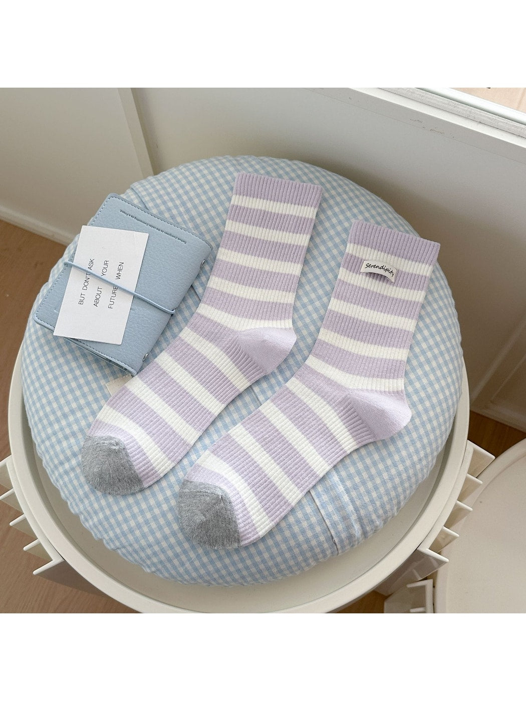Rufia - Simple Style Striped Ribbed Crew Socks