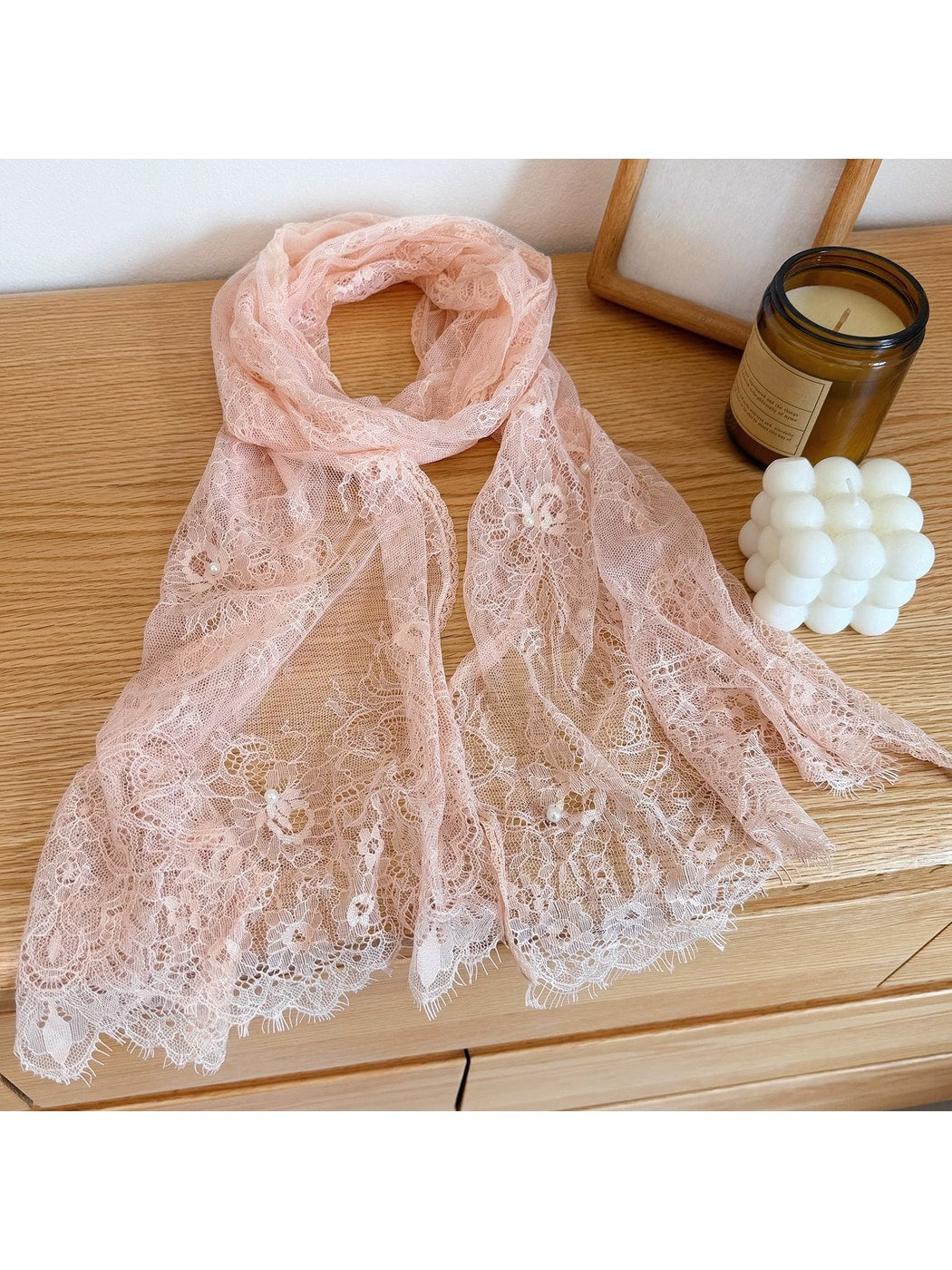Scarvii - Lightweight Lace Flower Detail Long Scarf