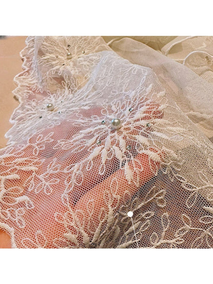Scarvii - Floral Lace Embroidered Long Scarf