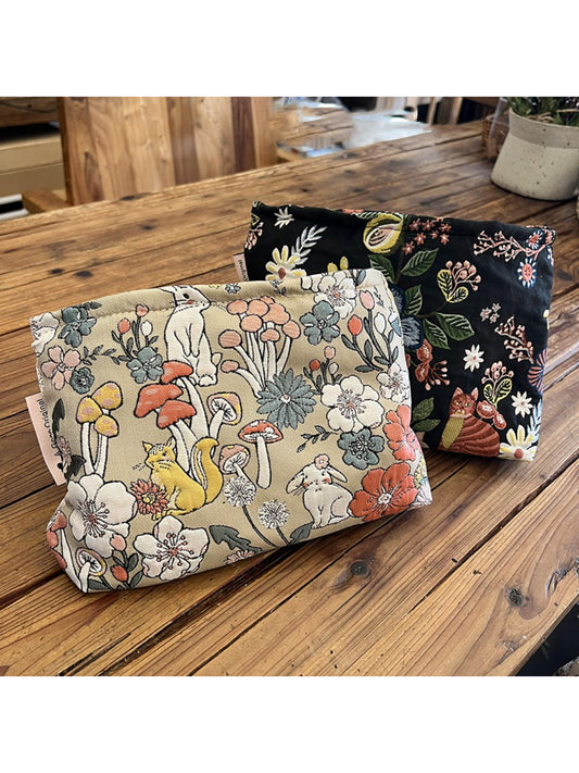 Cosbai Forest Floral Makeup Pouch with green and floral pattern on white background