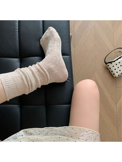 Rufia - Solid Color Knit Casual Knee-high Socks