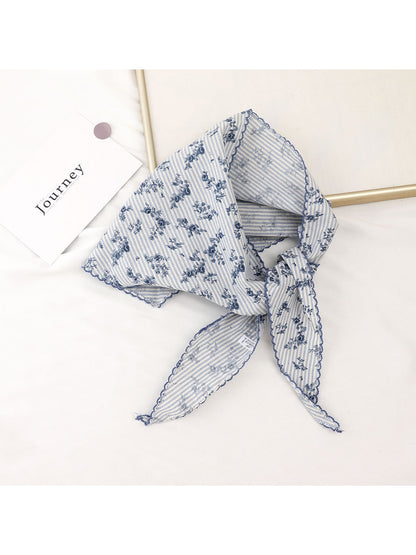 Scarvii - Floral Striped Print Triangle Bandana